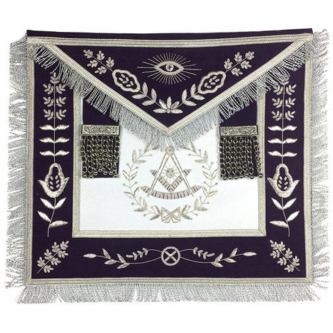 Masonic Blue Lodge Past Master Silver Handmade Embroidery Apron Purple Velvet - 10CODE