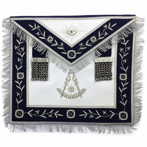 Masonic Blue Lodge Past Master Silver Handmade embroidery Apron Navy - 10CODE