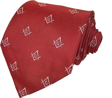 Masonic Craft Masons Silk Tie Embraided Square Compass & G Red
