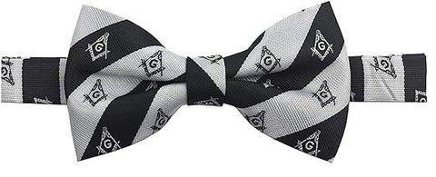 Masonic Quality 100% Silk Craft  Striped Bow Tie Black and White