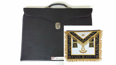 Masonic Hand Embroidered Past Master Apron Navy Blue Gold  & Special Feature Case - 10CODE