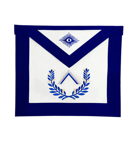 Worshipful Master Blue Lodge Officer Apron - Royal Blue Wreath Embroidery-10CODE