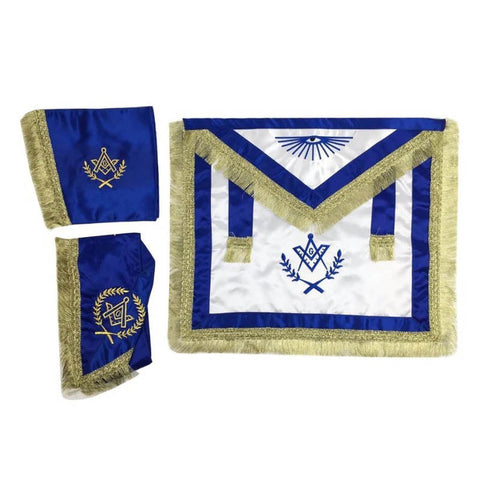 Blue Lodge Master Mason Set (Apron, Collar and Cuffs) – Satin