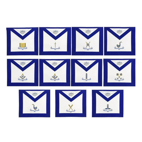 Blue Lodge Officers Aprons Set Lambskin (11 Pcs) – Machine Embroidered