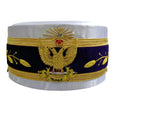 33rd Degree Scottish Rite Crown Cap | White Hand Embroidery Masonic Hat for Ceremonies