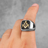 Retro Freemason Symbol Simple Charm Stainless Steel Mens Rings Masonic Templar for Male Biker Jewelry Creativity Gift Wholesale