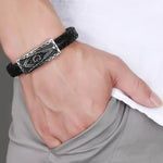 Vintage Punk Stainless Steel Masonic Leather Bracelet Religious Style Men Charm Rock Party Jewelry