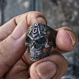 EYHIMD Heavy Metal Silver Color Free Mason Biker Skull Rings Men Punk Stainless Steel Ring Masonic Jewelry Gift for Him