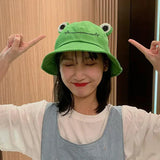 2021 New Parent-Kid Cartoon Frog Bucket Hat Panama Fishing Cap Cute Froggy Hat Homme Femme Bob Chapeau Outdoor Sun Fisherman Hat