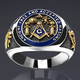 Exquisite enamel color metal engraving Masonic symbol inscription men's punk jewelry ring