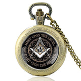 Classic Masonic Design Vintage Quartz Pocket Watch Men Women Glass Dome Freemasonry Pendant Necklace Hours Clock