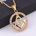 New Trendy AG Masonic Round Pendant Necklace Men's Necklace Bohemian Crystal Inlaid Metal Pendant Accessories Party Jewelry