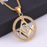 New Trendy AG Masonic Round Pendant Necklace Men's Necklace Bohemian Crystal Inlaid Metal Pendant Accessories Party Jewelry