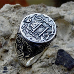 EYHIMD Mens 316L Stainless Steel Freemason Ring Masonic Symbol Rings for Men Male Freemasonry Knights Templar Jewelry Gifts