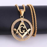 New Trendy AG Masonic Round Pendant Necklace Men's Necklace Bohemian Crystal Inlaid Metal Pendant Accessories Party Jewelry