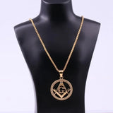 New Trendy AG Masonic Round Pendant Necklace Men's Necklace Bohemian Crystal Inlaid Metal Pendant Accessories Party Jewelry