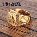 US 7 to 14 size Gold Color Signet Symbols Titanium 316L Stainless Steel Masonic Men Ring Freemason Male Rings Jewelry Gift