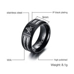 Vnox Vintage 9mm Masonic Ring Men Jewelry Black Stainless Steel With Wire Brother Gift