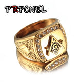 US 7 to 14 size Gold Color Signet Symbols Titanium 316L Stainless Steel Masonic Men Ring Freemason Male Rings Jewelry Gift