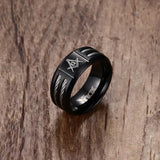 Vnox Vintage 9mm Masonic Ring Men Jewelry Black Stainless Steel With Wire Brother Gift