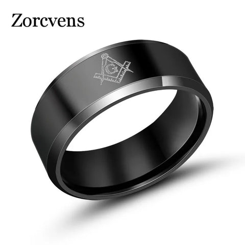 ZORCVENS Black Gold-Color Cool Masonic Rings For Men Titanium Ring For Male Jewelry Vintage Charm Jewelry