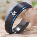 YGK Brand Couple Wedding Jewelry For Lovers Couple Tungsten Ring Black Blue Tungsten Wedding Ring Masonic Design Mason Ring