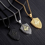 Classic Fashion Vintage Masonic Shield Pendant Necklace for Men Women Street Casual Jewelry Accessories