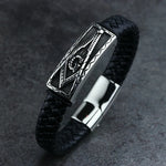 Vintage Punk Stainless Steel Masonic Leather Bracelet Religious Style Men Charm Rock Party Jewelry