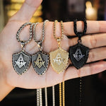 Classic Fashion Vintage Masonic Shield Pendant Necklace for Men Women Street Casual Jewelry Accessories