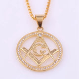 New Trendy AG Masonic Round Pendant Necklace Men's Necklace Bohemian Crystal Inlaid Metal Pendant Accessories Party Jewelry