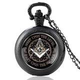 Classic Masonic Design Vintage Quartz Pocket Watch Men Women Glass Dome Freemasonry Pendant Necklace Hours Clock