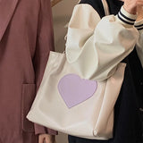 Y2K Handbag Women Heart Printing Soft PU Leather Shoulder Bag Large Capacity Tote Bag Luxury Lady Shopping Bag 2024 New