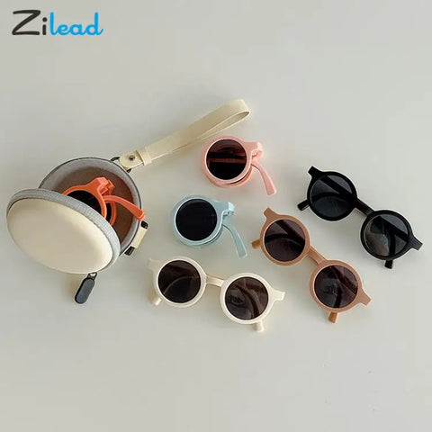 Zilead Fashion Folding Round Kids Sunglasses Boys Girls Sun Glasses Vintage Chirldren Sunglasses Colorful Baby Shades UV Goggles