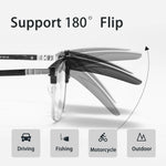 YOOLENS-Polarized Fishing Sunglasses, Clip-on Mirror, Blue Flip Up, Rimless Square, Prescription Glasses Lens, UV400, Outdoor