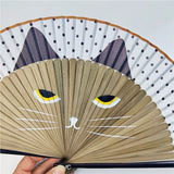 1pc Japanese Style Cat Pattern Bamboo Folding Fan Women Lovely Cartoon Kitty Hand Fans Kimono Bathrobe Handheld Fan Crafts Decor