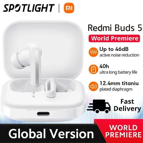 [World Premiere] Xiaomi Redmi Buds 5 Global Version AI Noise Reduction for Calls Up to 40 Hours Long Battery Life TWS Earbuds