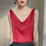 Summer Shiny Satin Silk Tshirt Women Harajuku T Shirt Women Sleeveless Fashion T-shirt Woman Tee Tops Casual Female Luxury Sexy