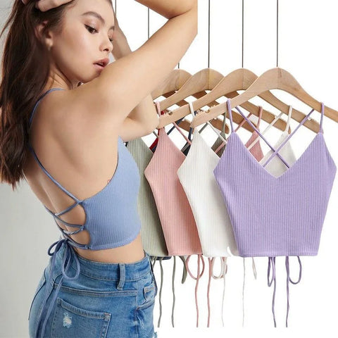 Women Summer Causal Top V-neck Knitted Sleeveless Adjustable Strap Tank Top Solid Sexy T-shirts