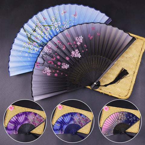 1PC Vintage Style Chinese Fan Craft Gift Hand Fan Wedding Dance Party Favor Tassel Folding Fan Girl Women Photo Props Home Decor