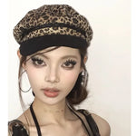 Y2K Women Leopard Print Military Cap Spring Autumn Beret Female Flat Flat Hats for Women Newsboy Cap British Beret Boina Hombre