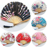 1pc Japanese Style Retro Shell Shaped Fan Silk Cloth Bamboo Folding Fans Wedding Hand Fans Single-side Flower Curved Fanbone