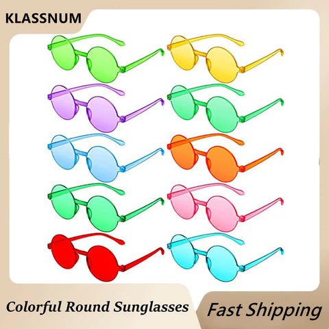 Women Sun Glasses Fashion Colors Polarized Round Shape Tinted Party Sunglasses Girls Vintage UV400 Rimless Female Sun Glasses