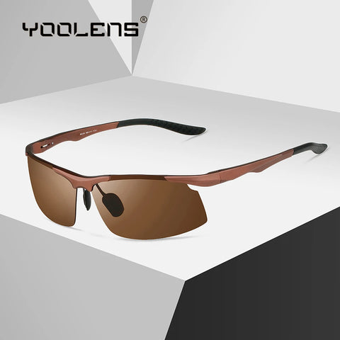 YOOLENS Fishing Sport Sunglasses Men Polarized UV400 Aluminum Rectangle Rimless Sun Glasses Photochromic Night Vision Eyewear