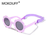 0-3 Years Baby Polarizrd Sunglasses with Belt Flexible Durable Round Flower Silicone Frame Mirrored UV400 Lens Eyewear for Kids