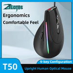 ZELOTES T-50 Vertical Ergonomic USB Wired Mouse 9 keys RGB 12800 DPI Adjustable Mouse for PC Computer Laptop Desktop Notebook