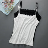 Women Slim Fit Large Top with Strap Tank Top Spring and Summer Lace Underlay Black and White Bottom Strap Vest Lace Top