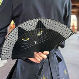 1pc Japanese Style Cat Pattern Bamboo Folding Fan Women Lovely Cartoon Kitty Hand Fans Kimono Bathrobe Handheld Fan Crafts Decor