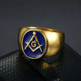 Titanium steel plated Blue glue Masonic AG men's ring