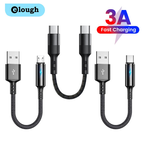 0.25m Short Cable USB Micro/Type C To Type C Cable 3A Fast Charging Portable Data Cord For iPhone15 Power Bank Mobile Phone Wire