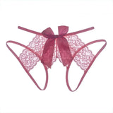 Hot Sale Women's Sexy Hollow Out Thong Lingerie Open Crotch Underwear Lady's Crotchless Lace Panties With Bow Plus Size M - XXL